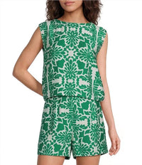 Skies Are Blue - Printed Crew Neck Sleeveless Coordinating Top