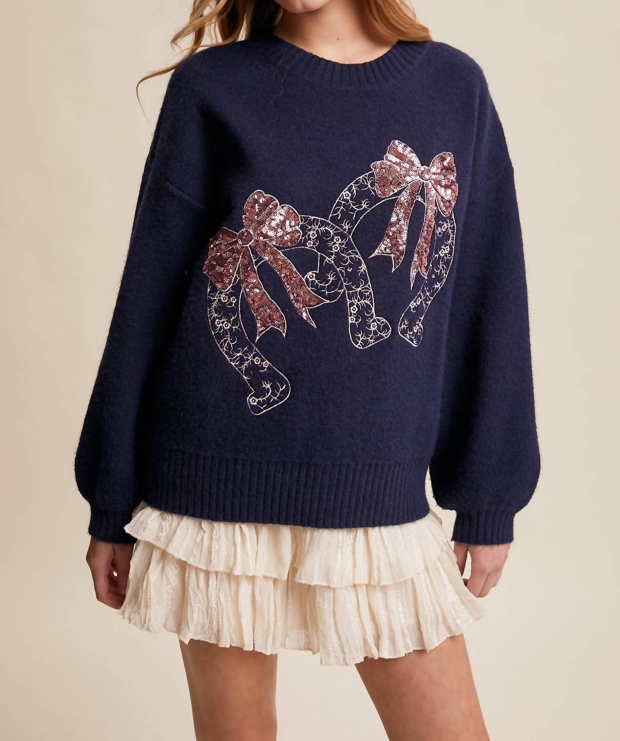 Listicle Horseshoes And Sequins Sweater in dark blue - women's sweater