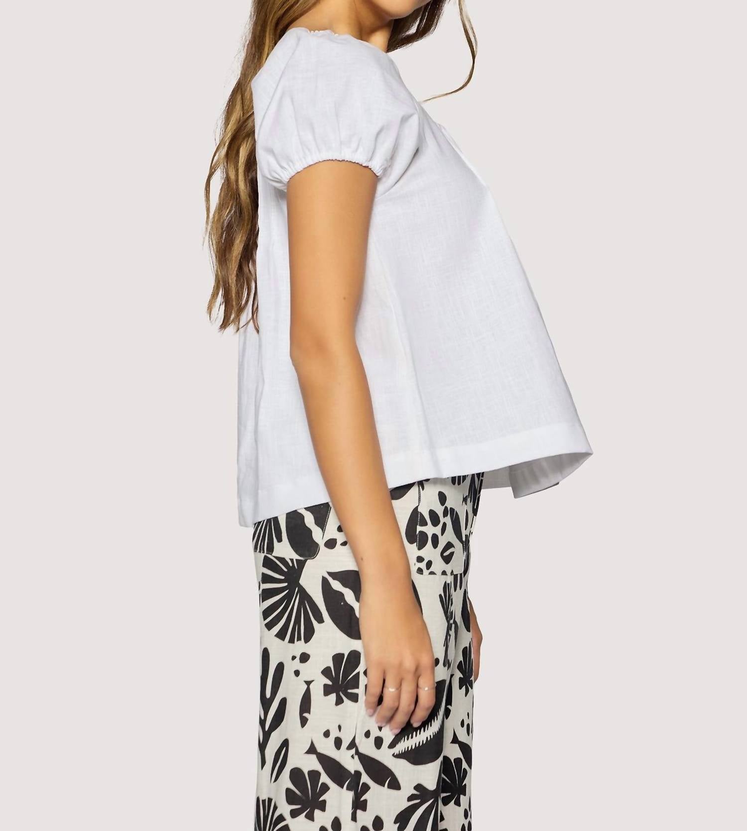 LOST + WANDER Cabrera Mist Short Sleeve Top in white - women's blouse - alternate view