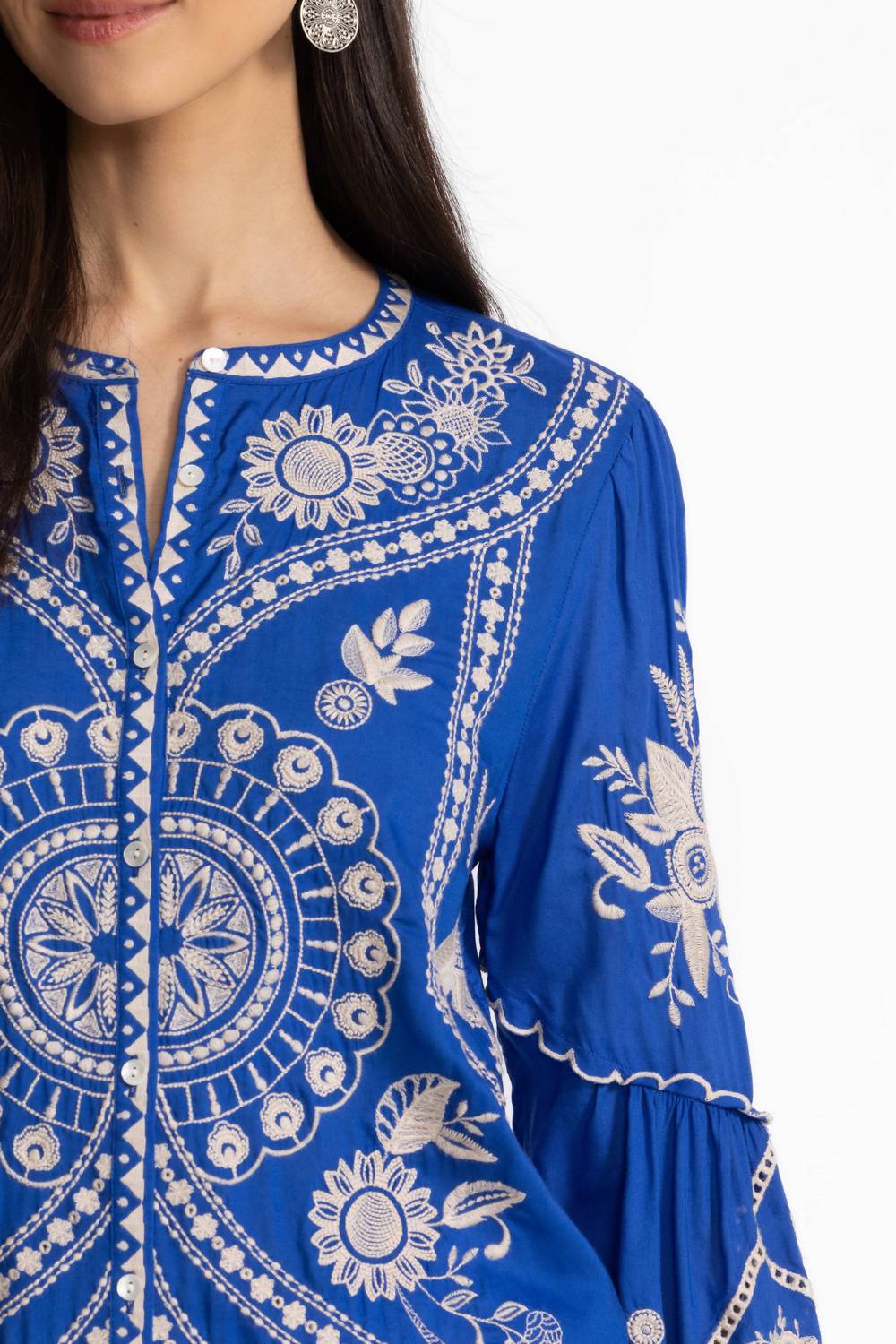 Johnny Was - Scallop Sleeve Embroidered Blouse