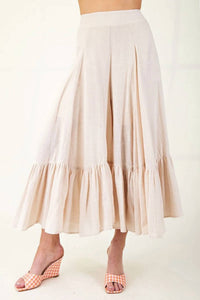 Easel - Ruffle Rayon Linen Wide Palazzo Pants