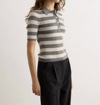 GANNI Sparkle Rib Polo Shirt in egret - women's t-shirt - alternate view