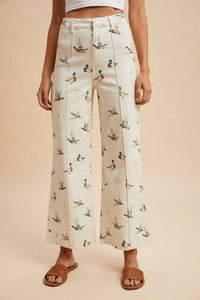 Anniewear - Mallard Printed Stretch Denim Wide Leg Jeans
