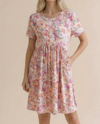 Haptics - Round Neck Short Sleeve Babydoll Floral Dress