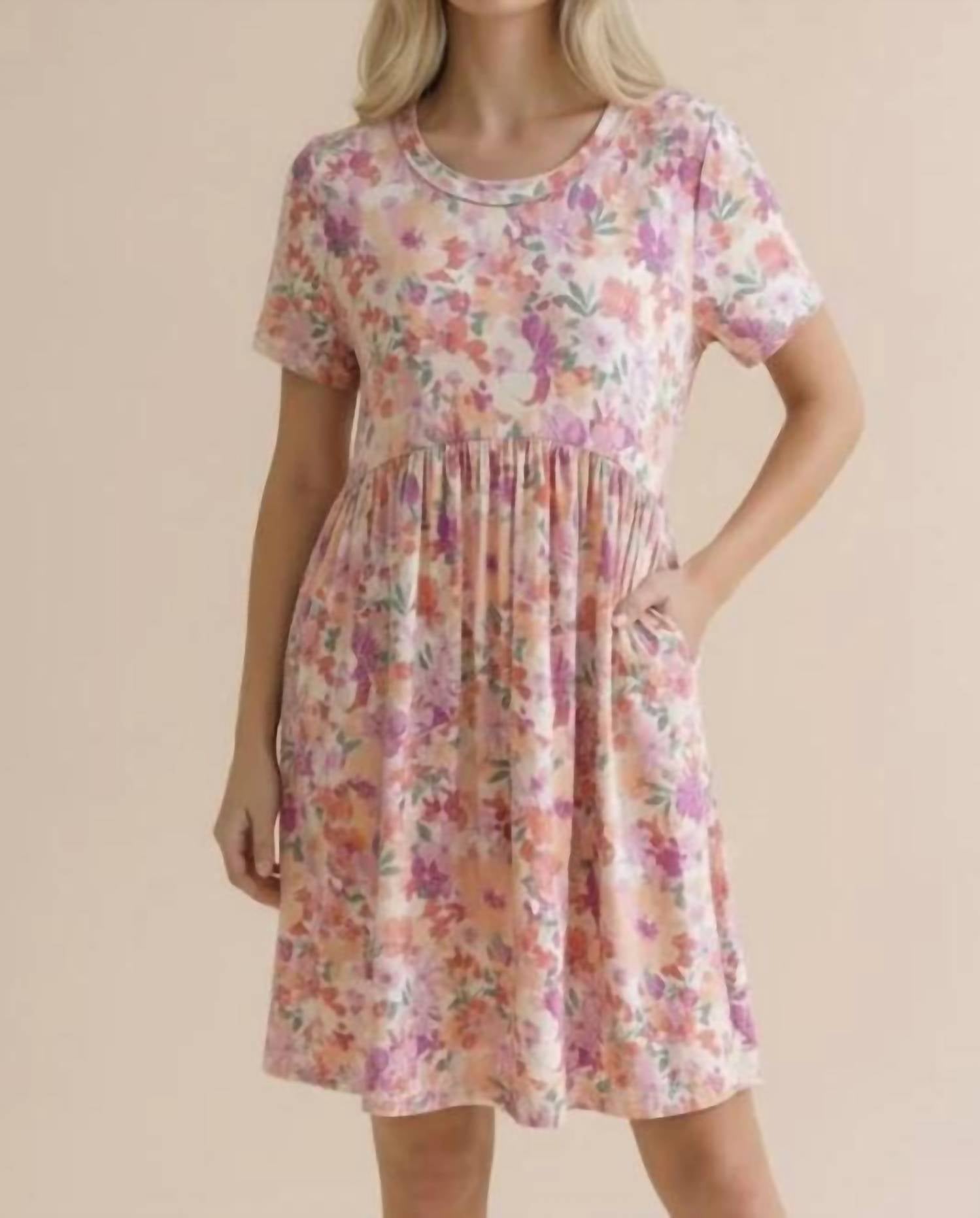 Haptics - Round Neck Short Sleeve Babydoll Floral Dress