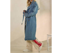 Veveret Meg Denim Trench Coat in medium wash - women's jacket - detail view