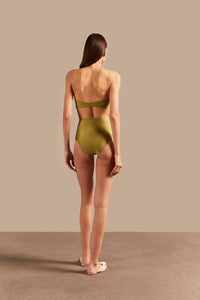 ADRIANA DEGREAS Solid High-Waisted Bandeau Bikini in pistachio - women's swimwear - detail view