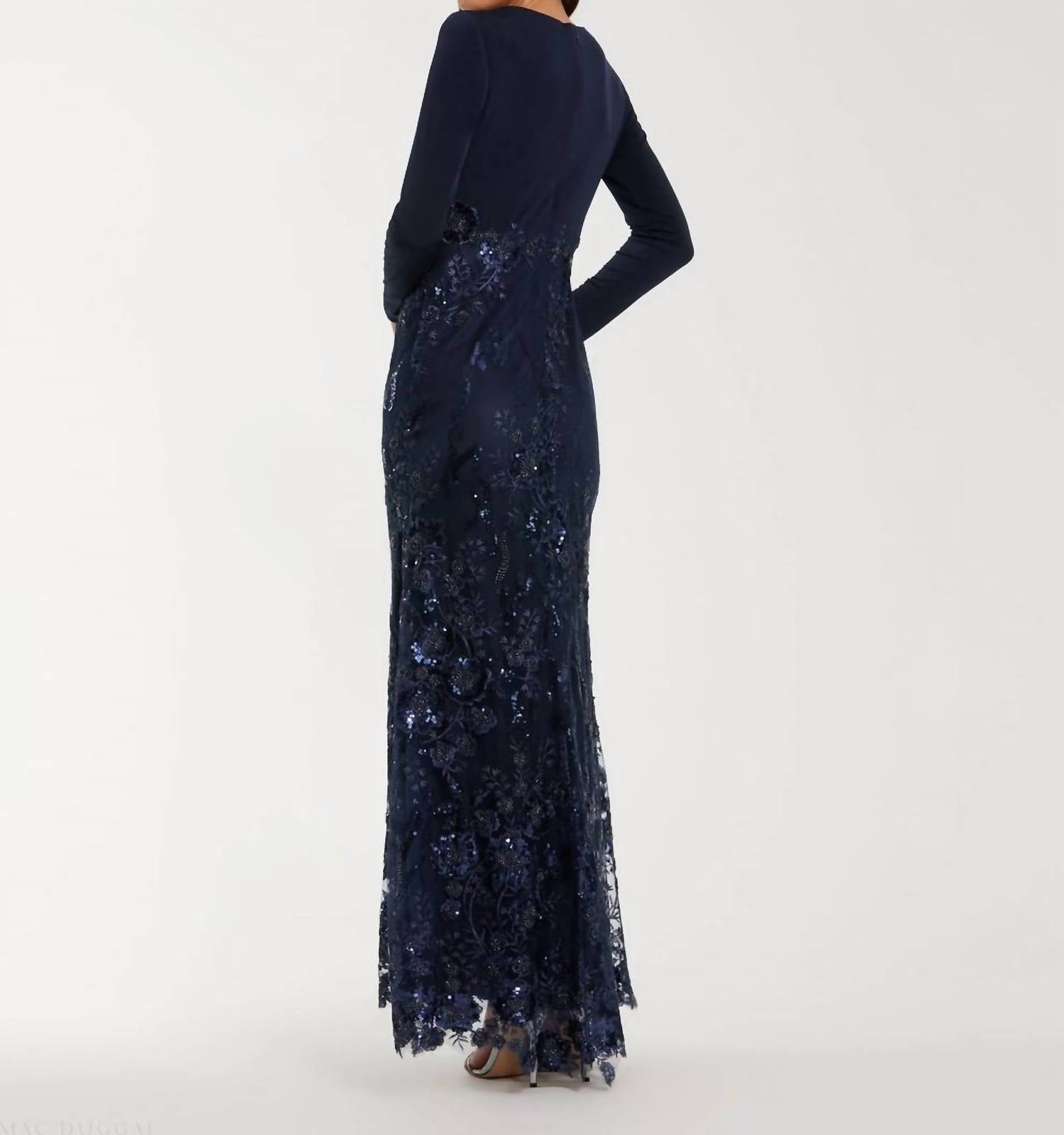 Mac Duggal - Embellished Long Sleeve Wrap Over Trumpet Gown