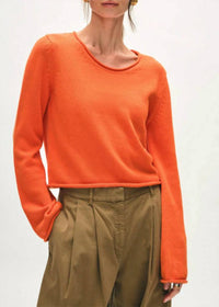 White + Warren - Organic Cotton Roll Trim Crewneck Top