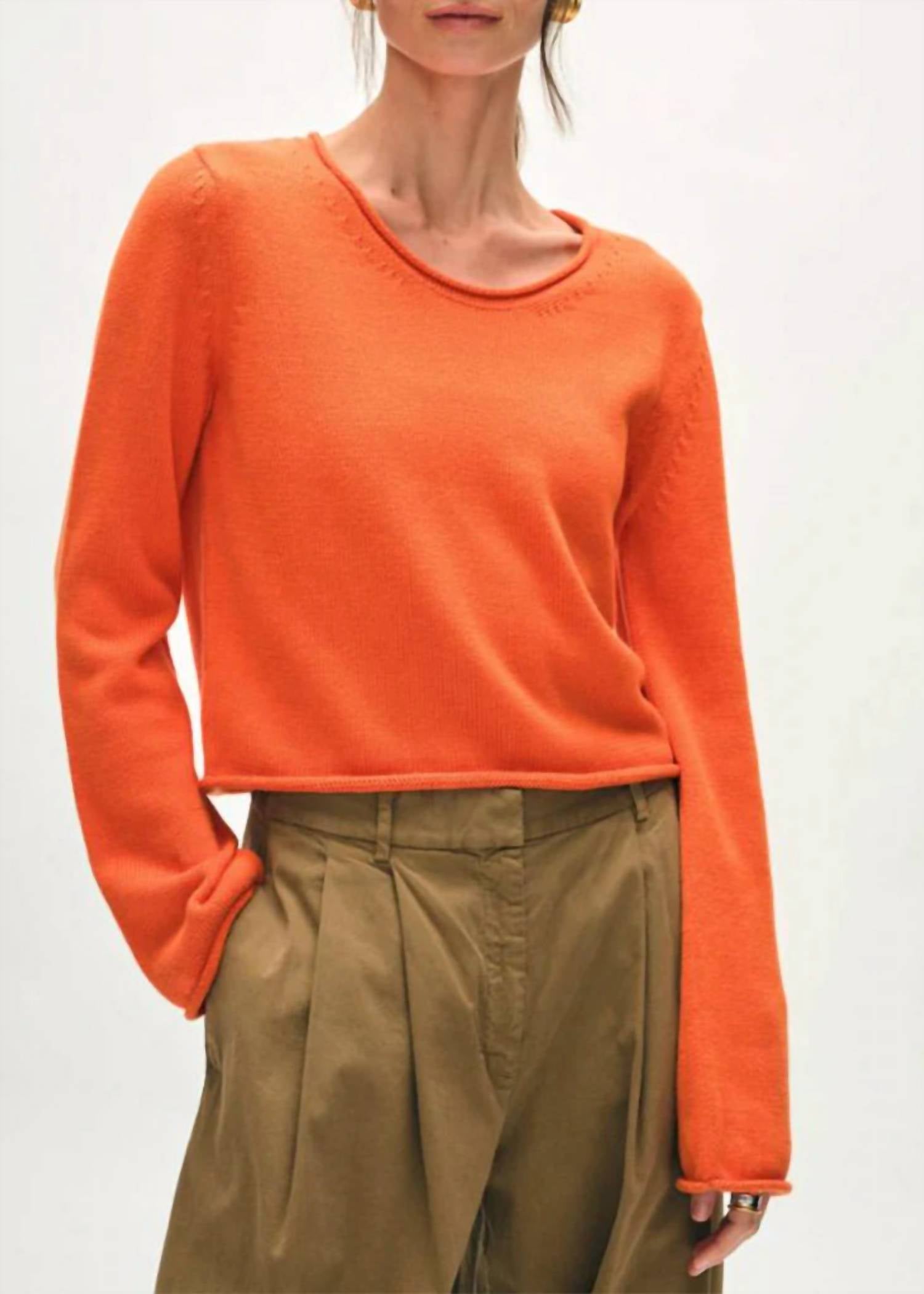 White + Warren - Organic Cotton Roll Trim Crewneck Top