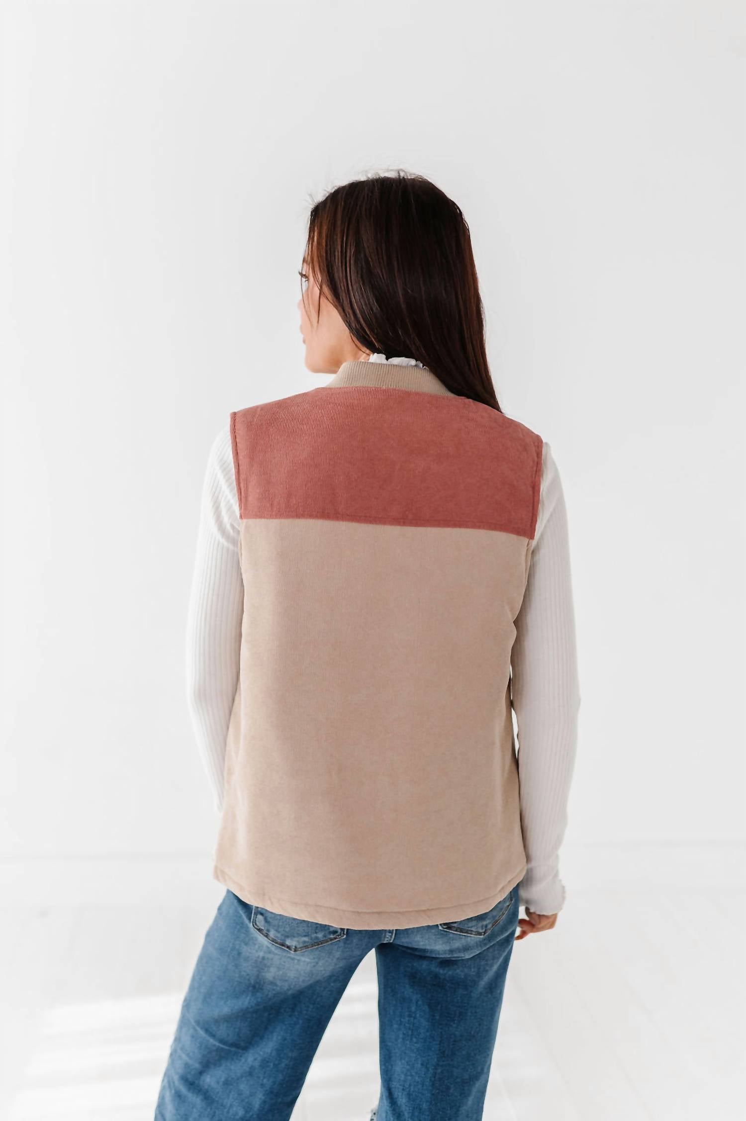 Hem & Thread Shiloh Corduroy Vest in taupe - women's jacket - view 4