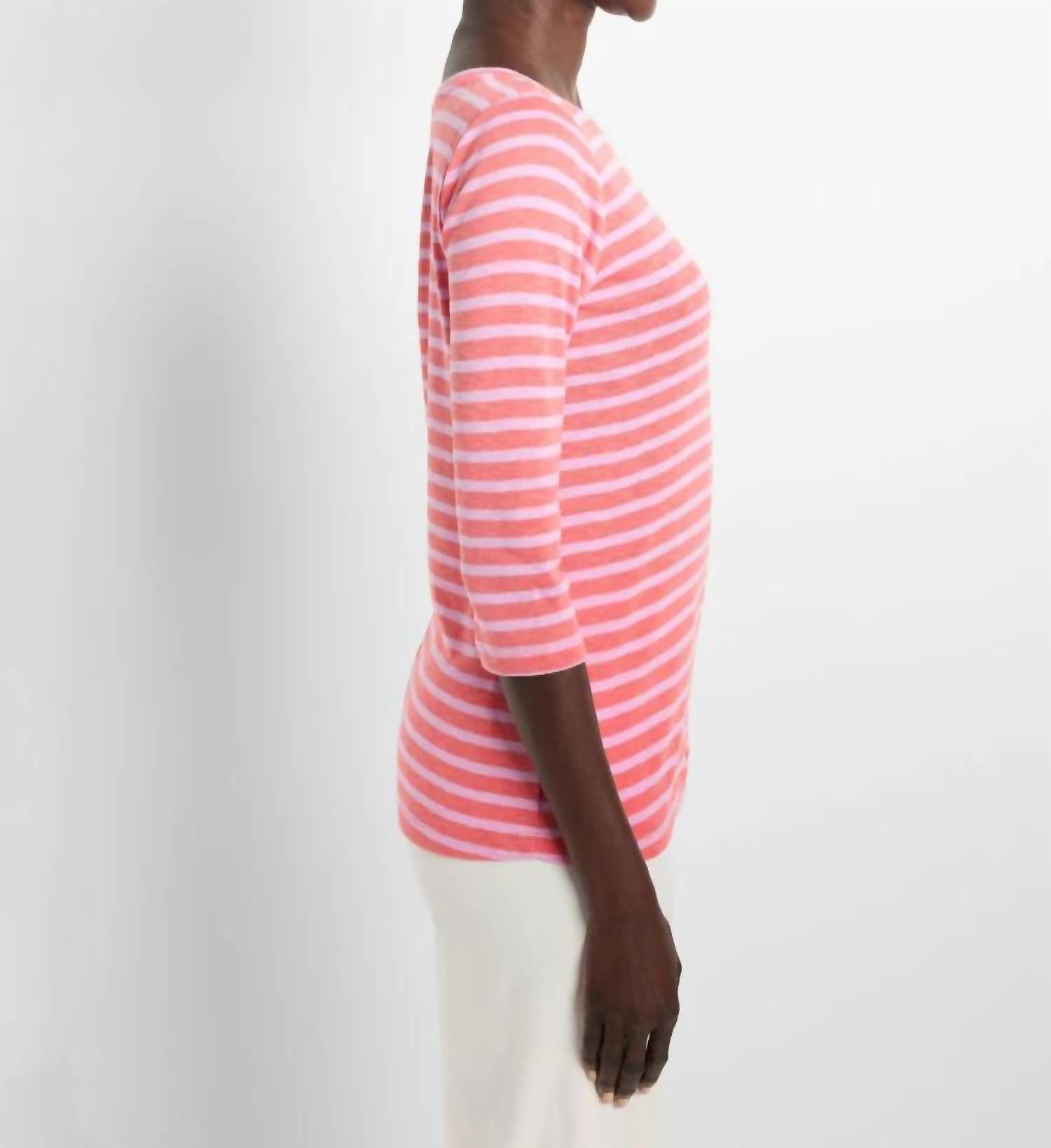 Nic + Zoe - Stripe Boatneck 3/4 Sleeve Tee