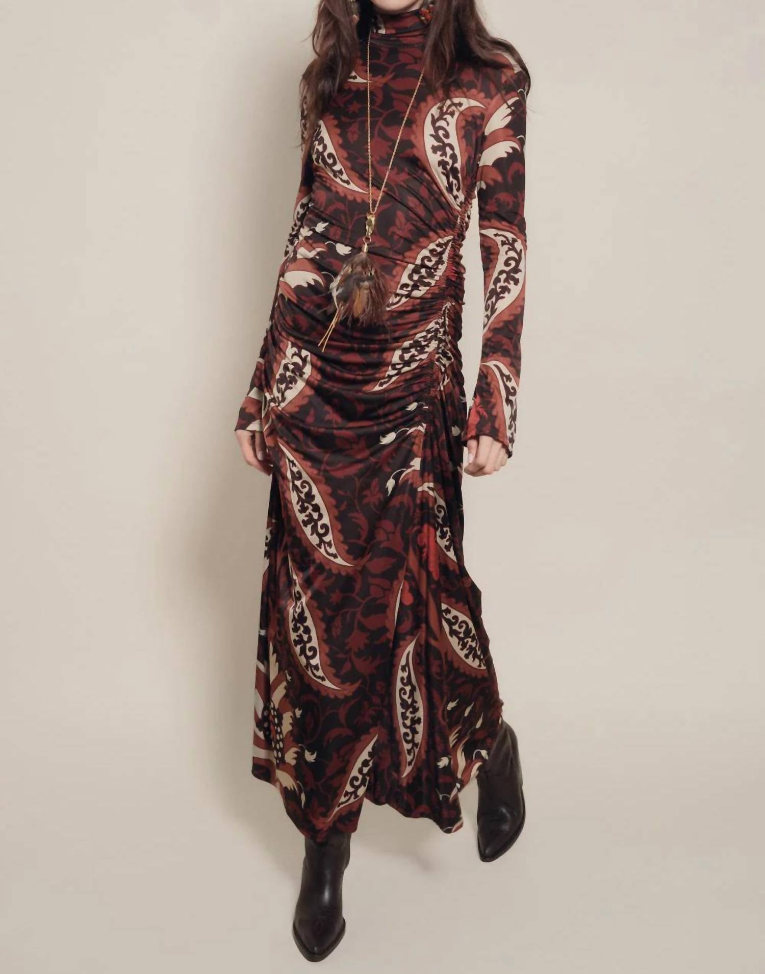 Johanna Ortiz Start Point Maxi Dress in black mocca sand red - women's dress