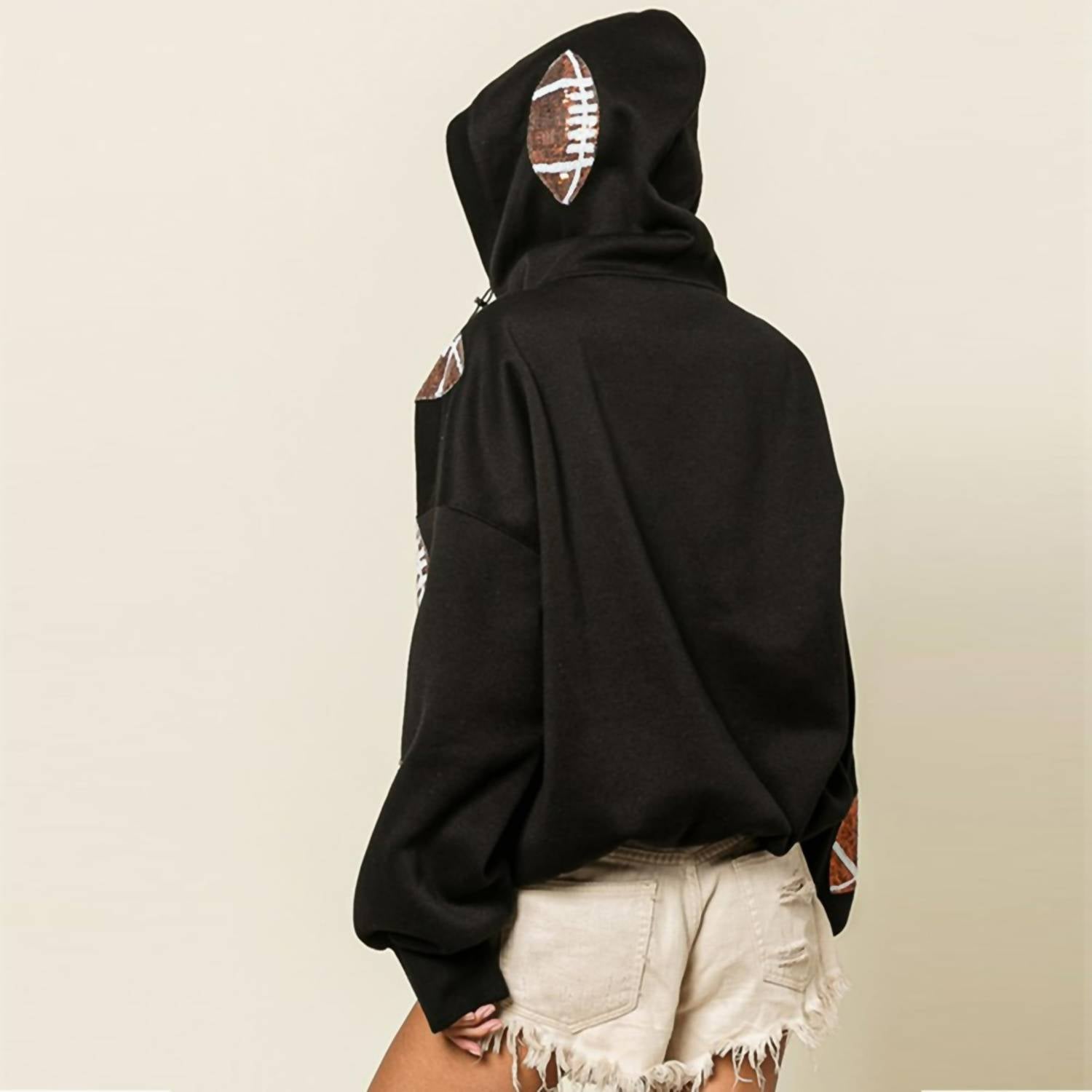 Bibi - Football Sequin Half Zip Up Hoodie