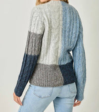 mystree Color Block Cable Knit Sweater in blue navy - women's sweater - detail view