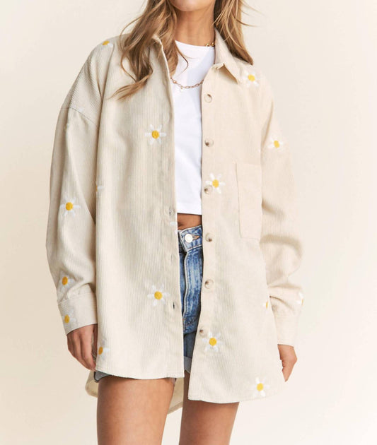 J.Nna - Autumn Daisy Corduroy Embroidered Top