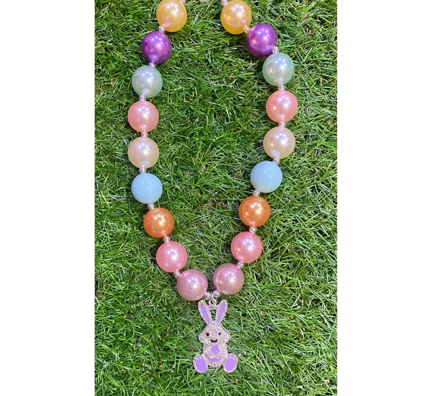 Kids Charm - Girls Bubble Bunny Rhinestone Necklace