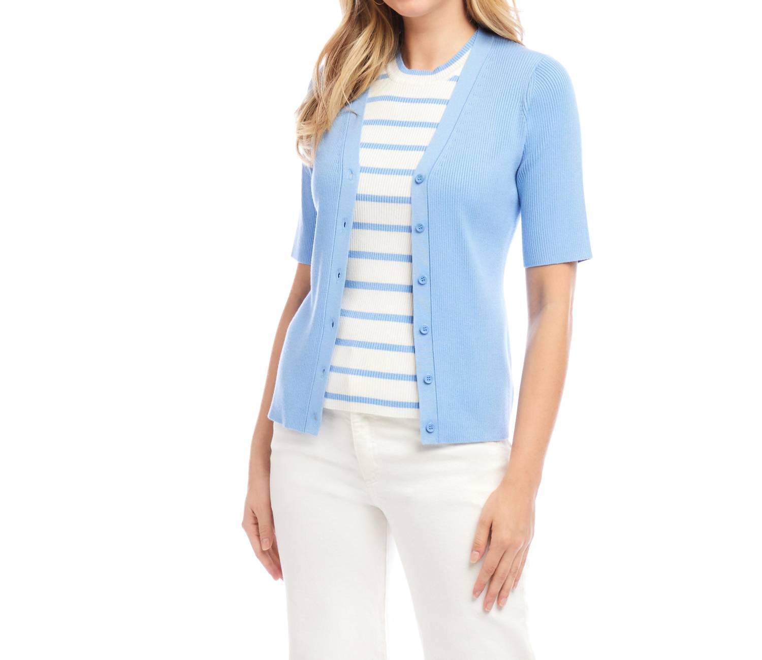 Karen Kane - Short Sleeve Ribbed Cardigan Sweater