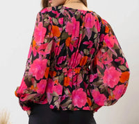 Blu Pepper - Floral Print V-neck Peplum Top