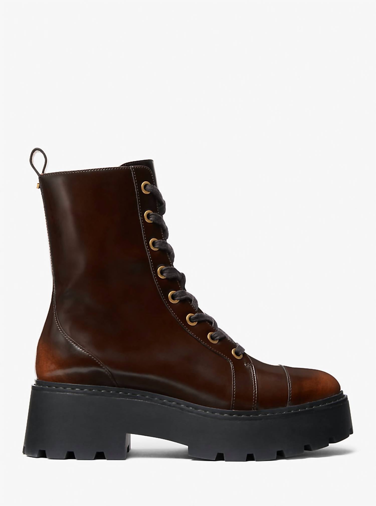 MICHAEL KORS Women's Blake Burnished Leather Combat Boots in luggage - women's shoe - detail view