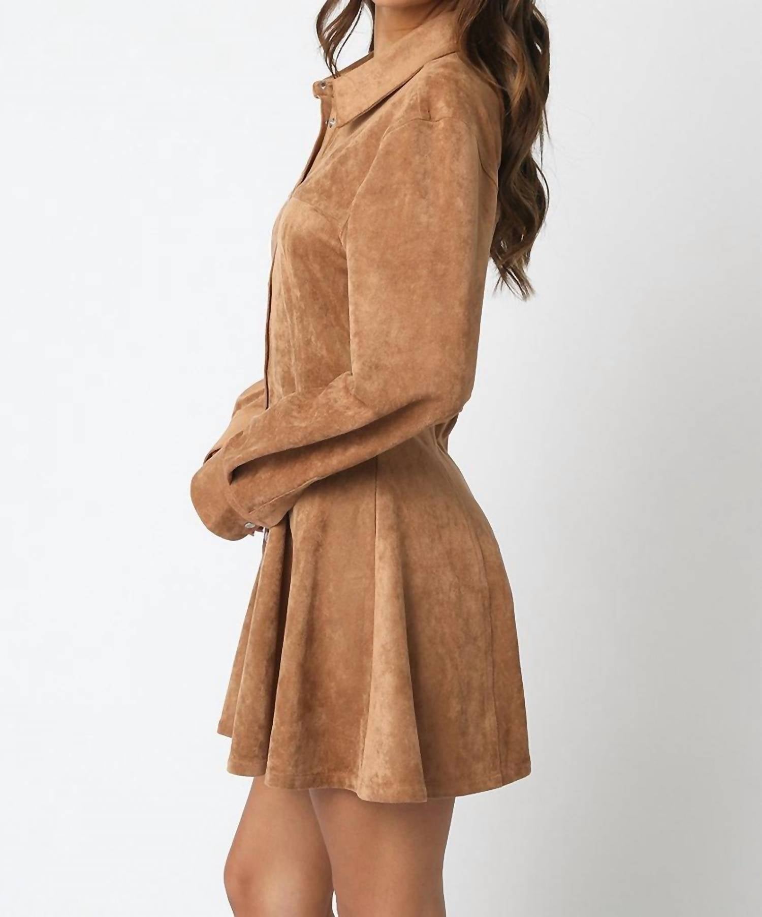 Olivaceous - Women's Kira Suede Button Down Dress