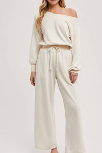 Bluivy - Wide Neck Off The Shoulder Knit Jumpsuit