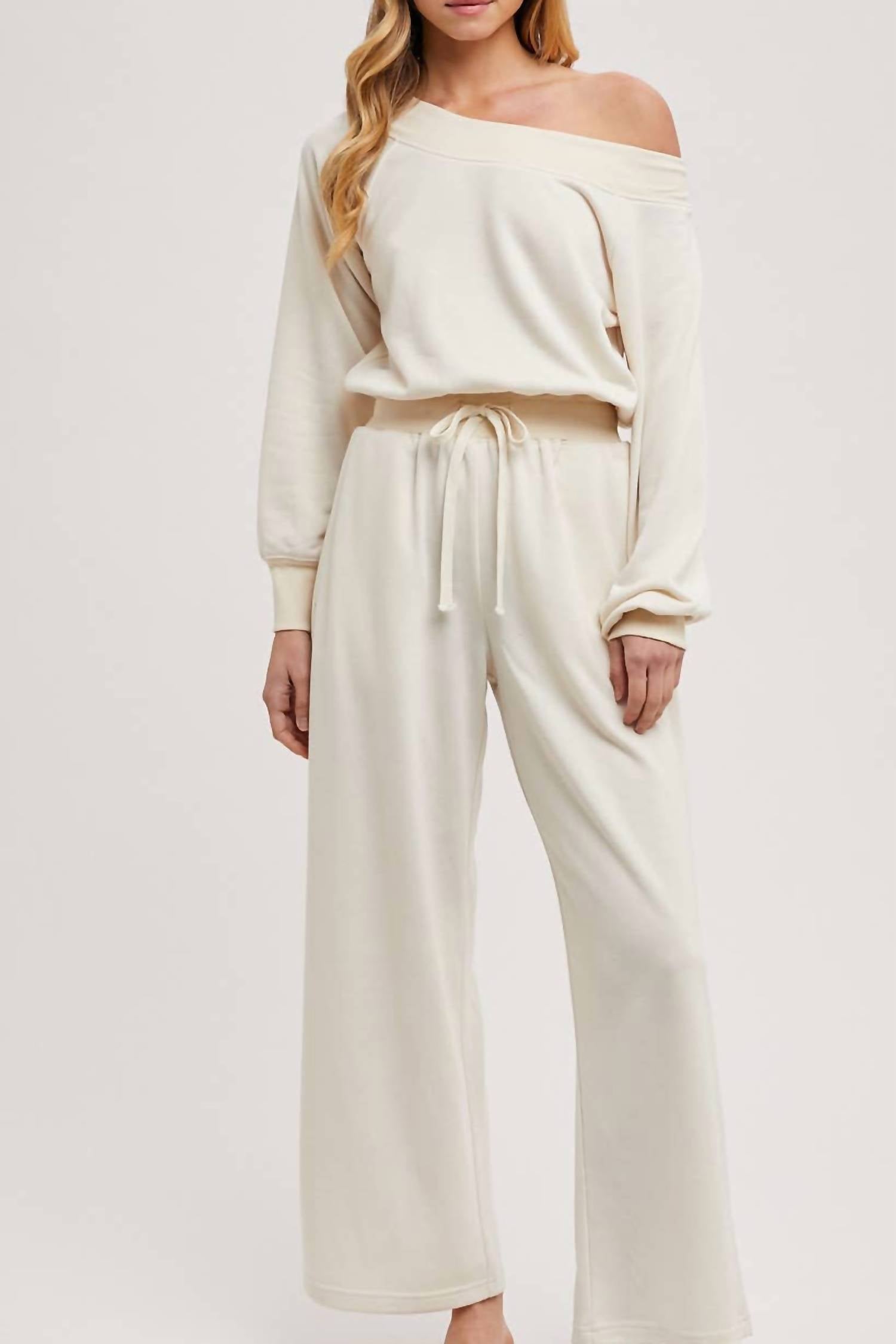 Bluivy - Wide Neck Off The Shoulder Knit Jumpsuit