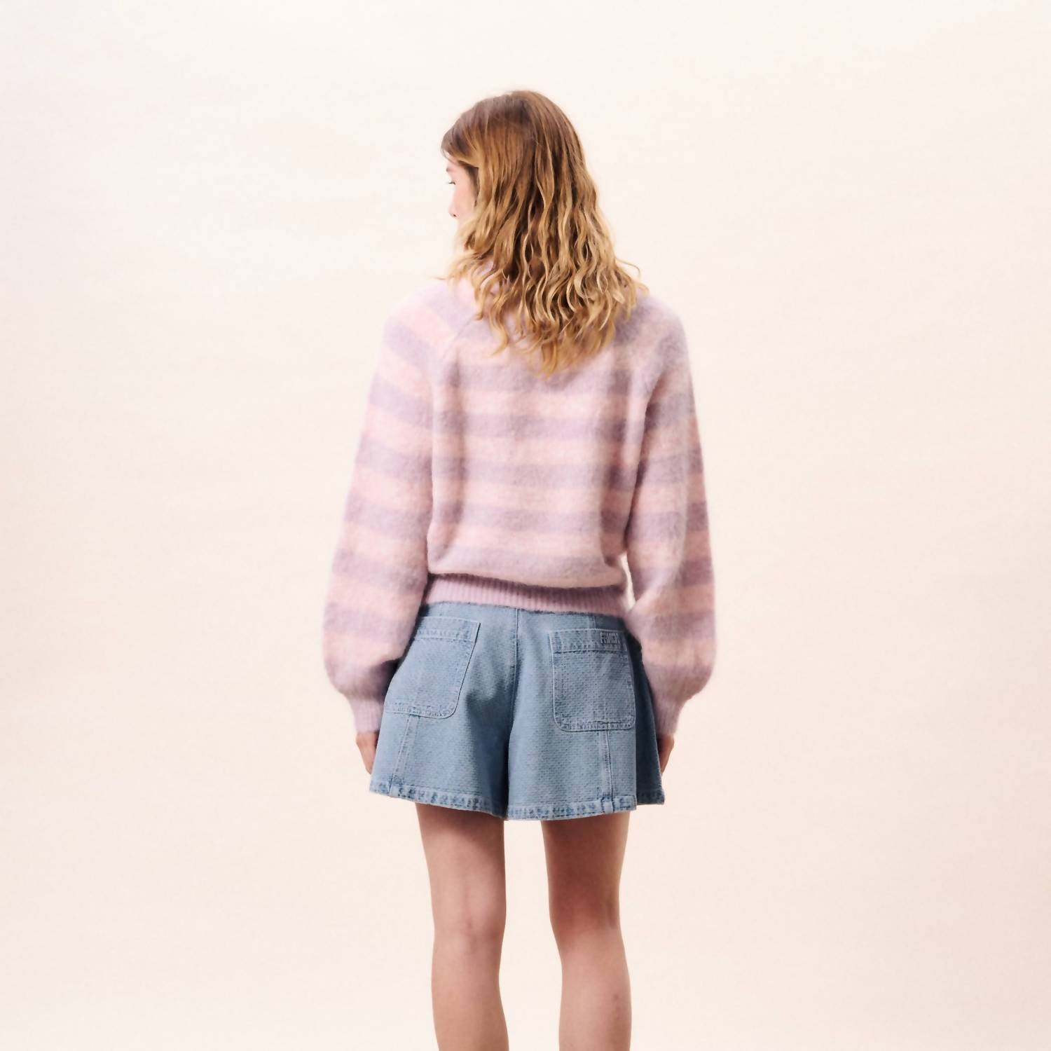 FRNCH Yuliya Crewneck Pullover in pale pink - women's sweater - alternate view