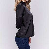 Charlie B - Mockneck Satin-knit Combo Top