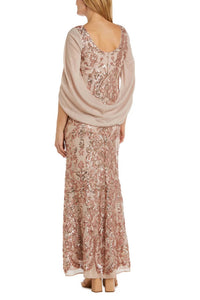 R&M Richards - Sheer Wrap Drape Cape Sequin Dress