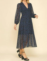 PINCH Print Button Down Chiffon Maxi Dress in navy - women's dress - alternate view