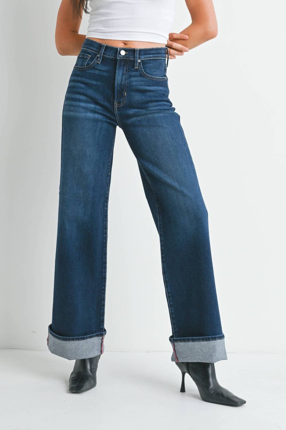 Just Black Denim - High Rise Cuffed Palazzo Jeans