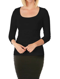 Tees By Tina - Three Quarter Sleeve Ruched Scoop Neck Top