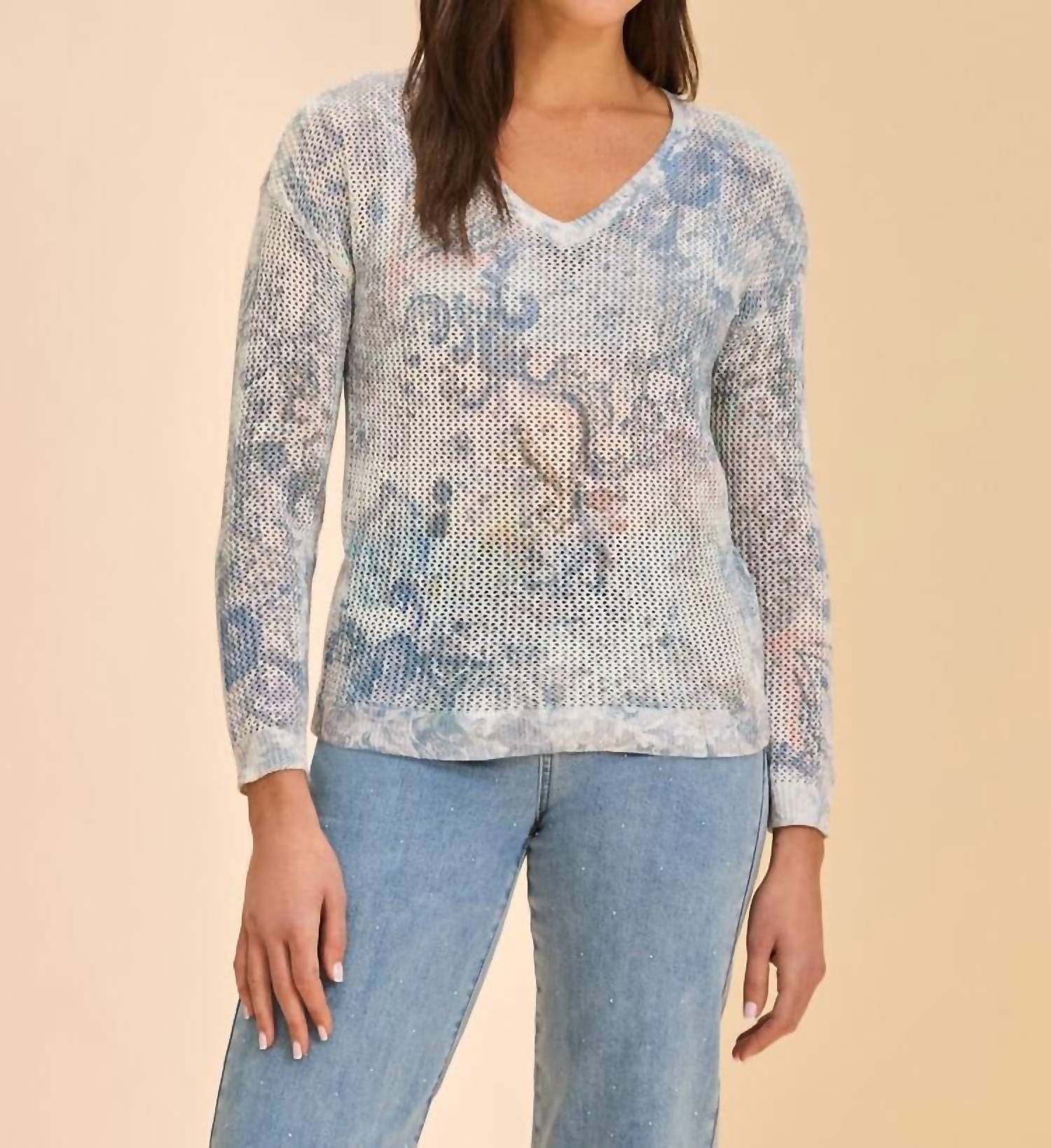 FDJ V-Neck Printed Sweater in neutral multi - women's sweater