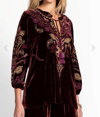 Johnny Was Women's Shira Velvet Field Blouse in berry - women's blouse