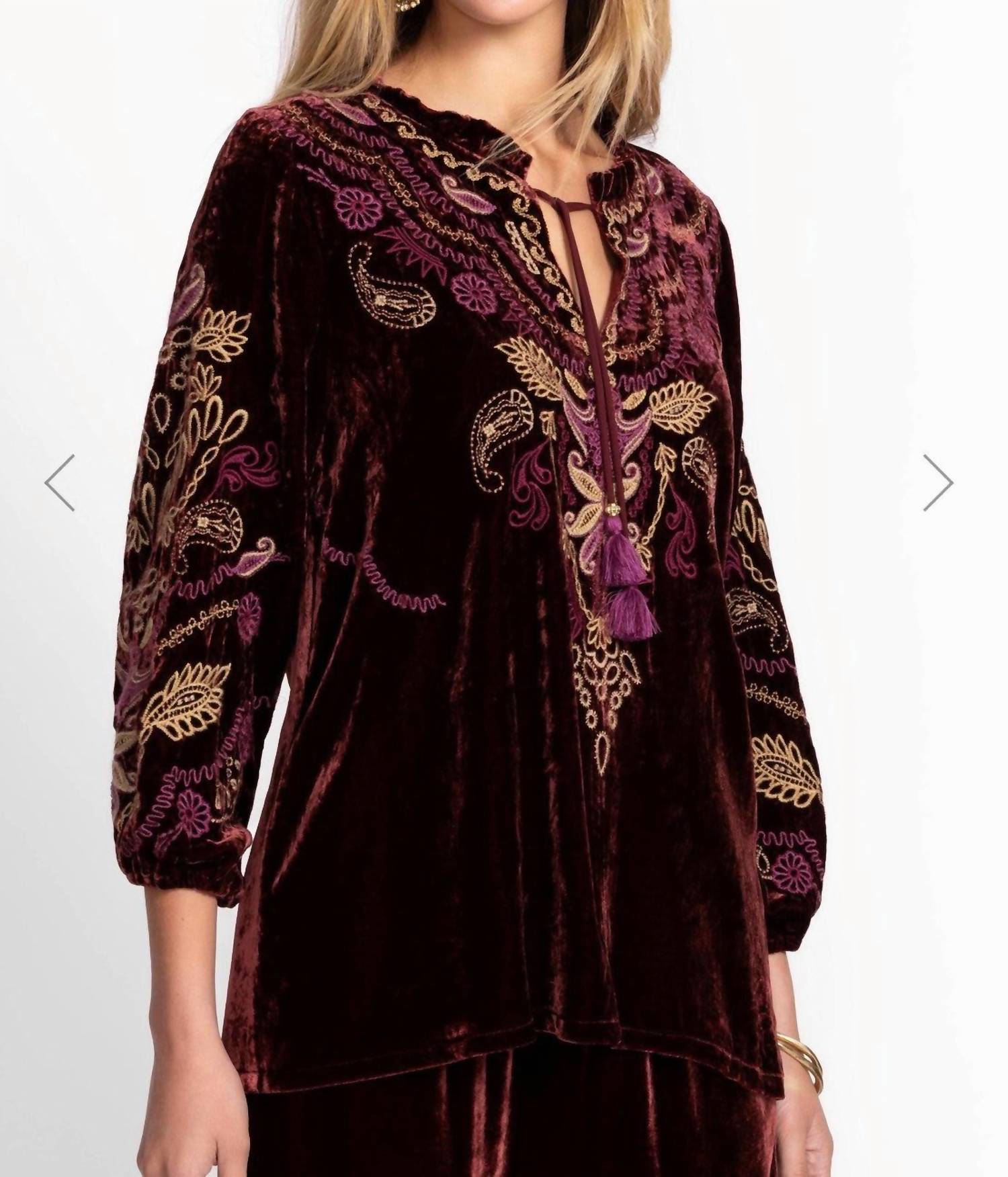 Johnny Was Women's Shira Velvet Field Blouse in berry - women's blouse