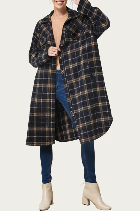 LONG CHECKED BRUSHED FLANNEL JACKET