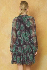 Entro - Print V-neck Long Sleeve Tiered Mini Dress