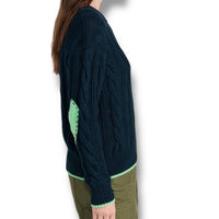 KERRI ROSENTHAL Maxwork Cable Pullover Sweater in ocean - women's sweater - alternate view