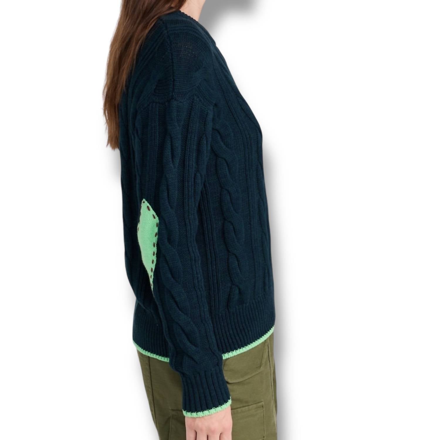 KERRI ROSENTHAL Maxwork Cable Pullover Sweater in ocean - women's sweater - alternate view
