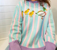 Queen Of Sparkles - Pastel Striped Duck & Chicks Sweater