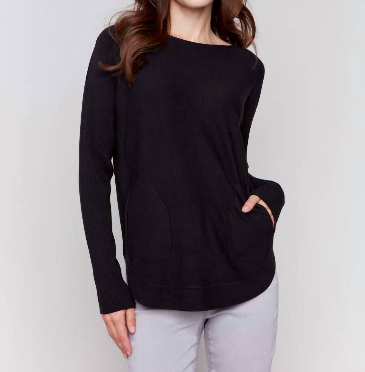 Charlie B - Long Sleeve Sweater With Back Eyelet Detail