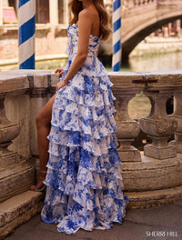 Sherri Hill - Chiffon Strapless Ruffle Gown With Slit