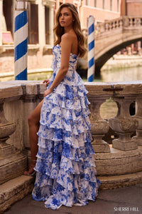 Sherri Hill - Chiffon Strapless Ruffle Gown With Slit