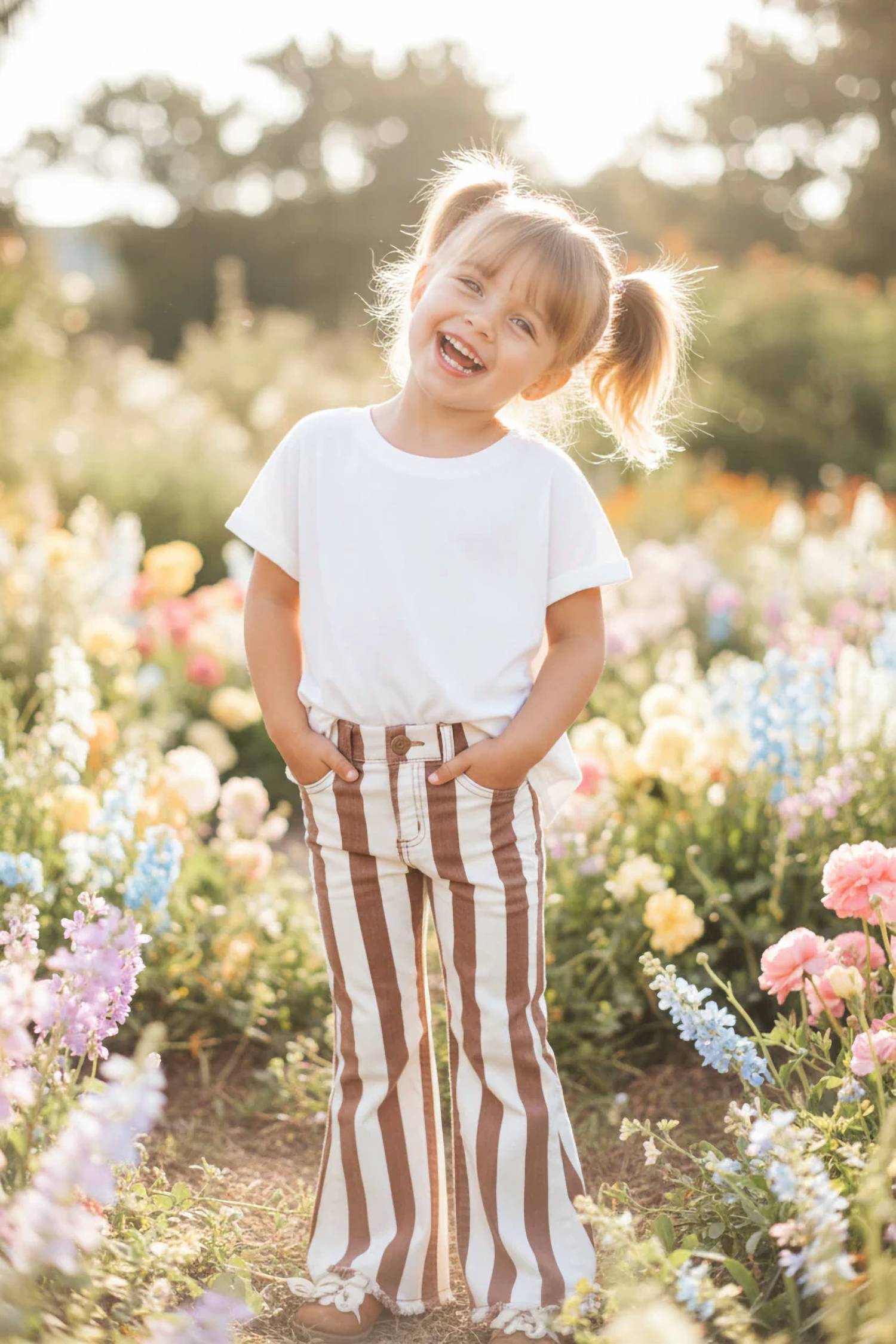 Saints & Hearts - Kids' Striped Denim Flare Jeans