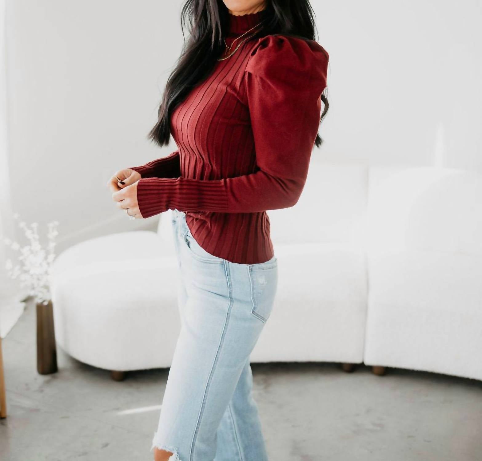 BluIvy Camden Top in maroon - women's blouse - detail view