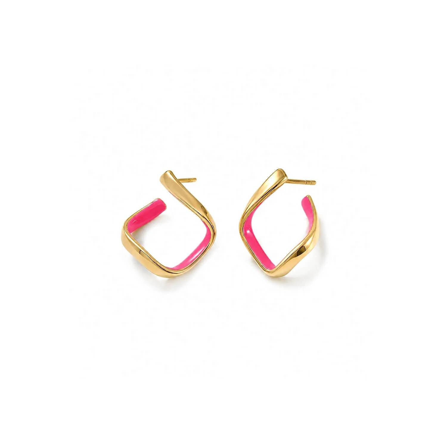 Gold & Honey - Women's Square Enamel Huggie Hoop Earrings