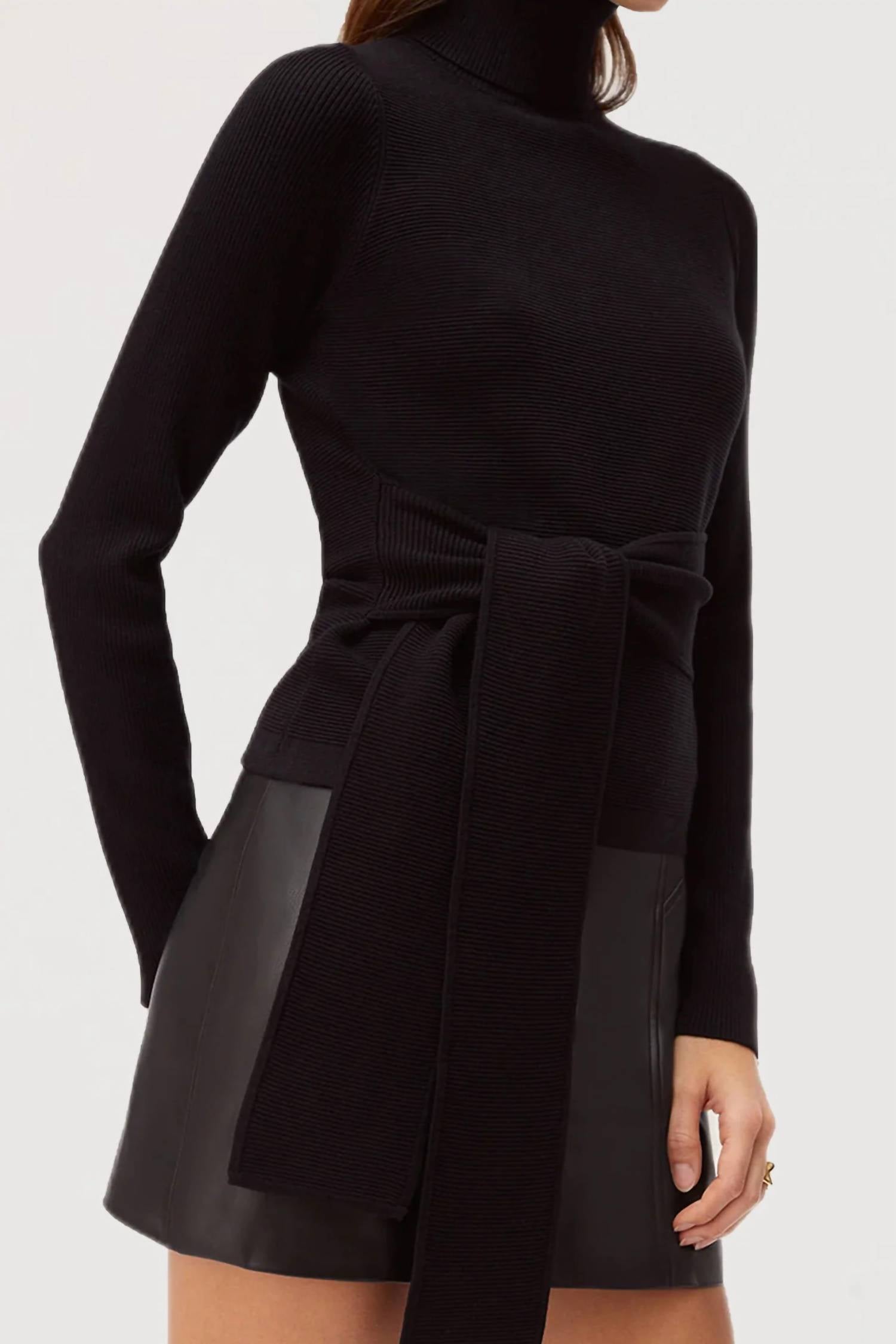 Toccin - Brielle Long Sleeve Tie-front Turtleneck Top