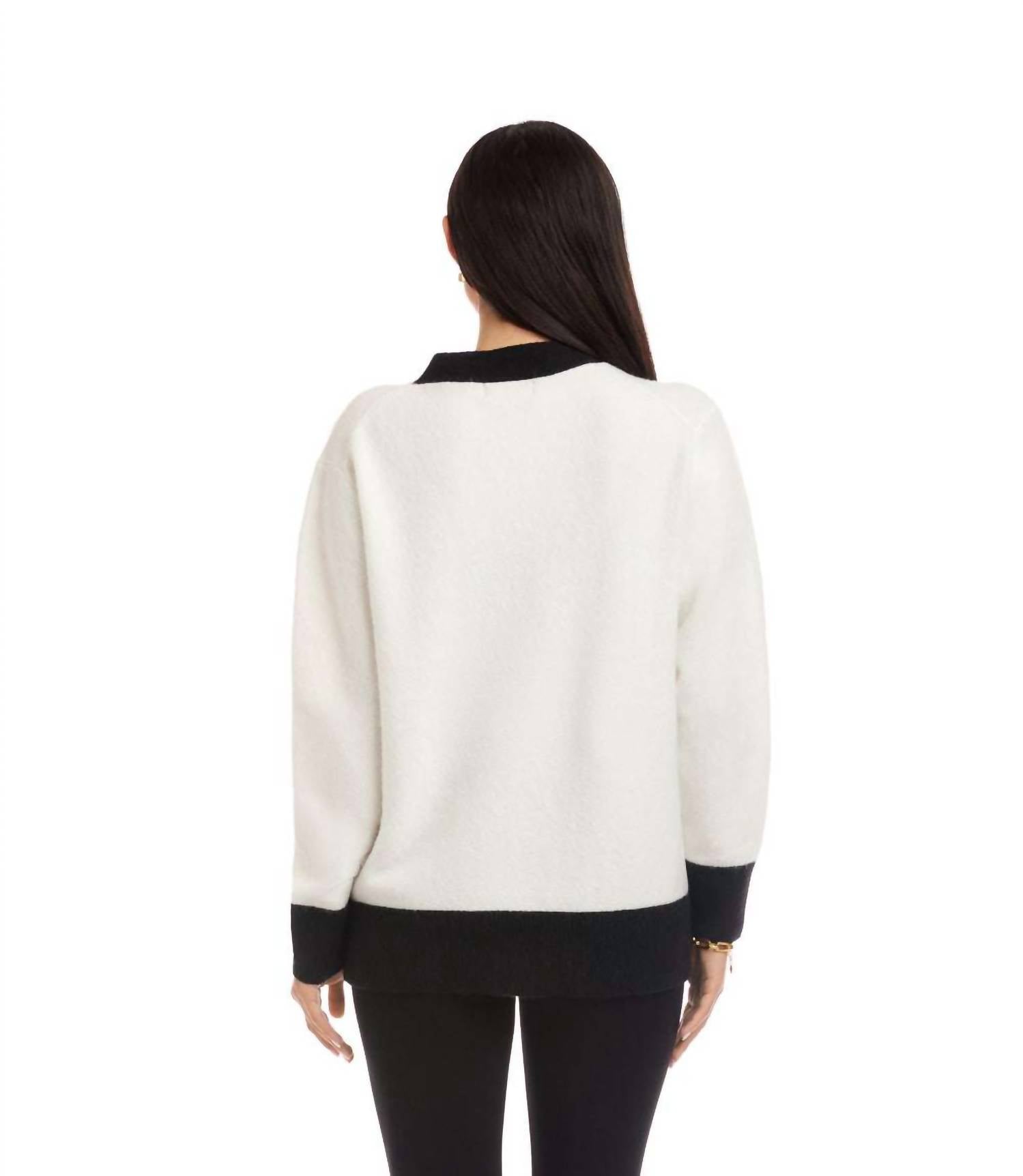 Karen Kane Colorblock Cardigan Sweater in ivory with black - women's cardigan - alternate view