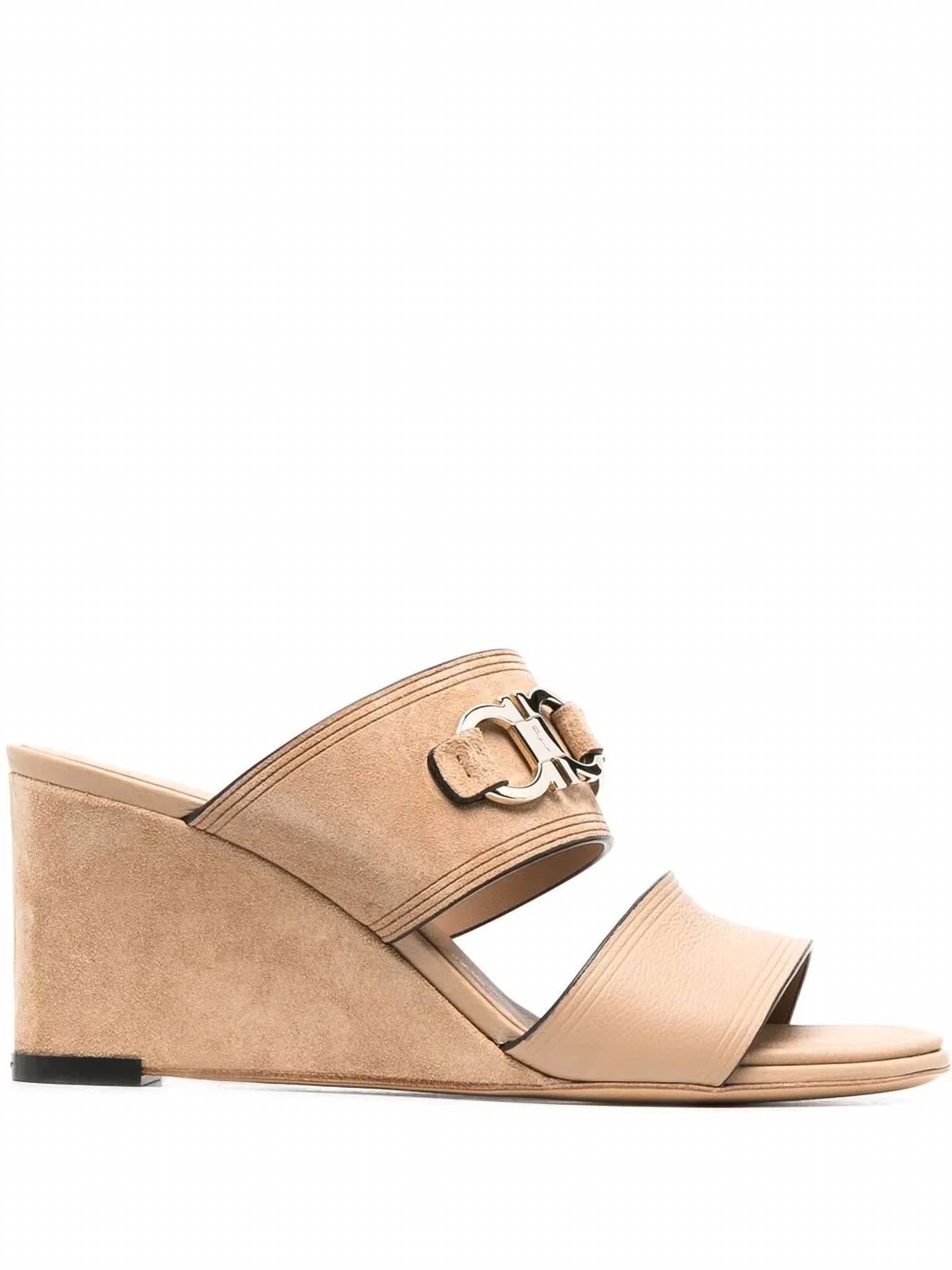 Salvatore Ferragamo Women's Chaim 75mm Suede Wedge Mules in beige khaki - women's sandal - view 126